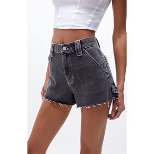 PACSUN Black Denim Carpenter Shorts Frayed Hem High Rise 2.5" Inseam Sz 28 BLACK